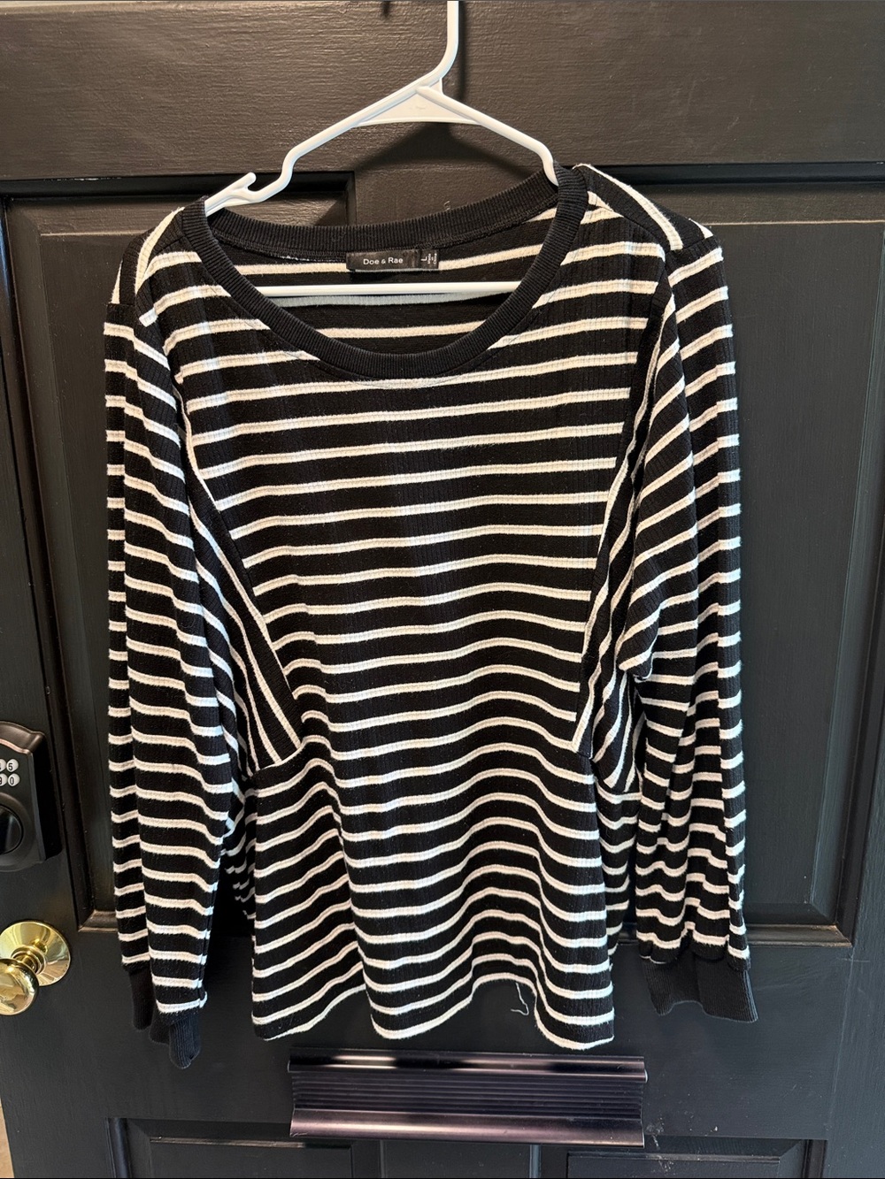 Doe & Rae Black & White Striped Long Sleeve Top